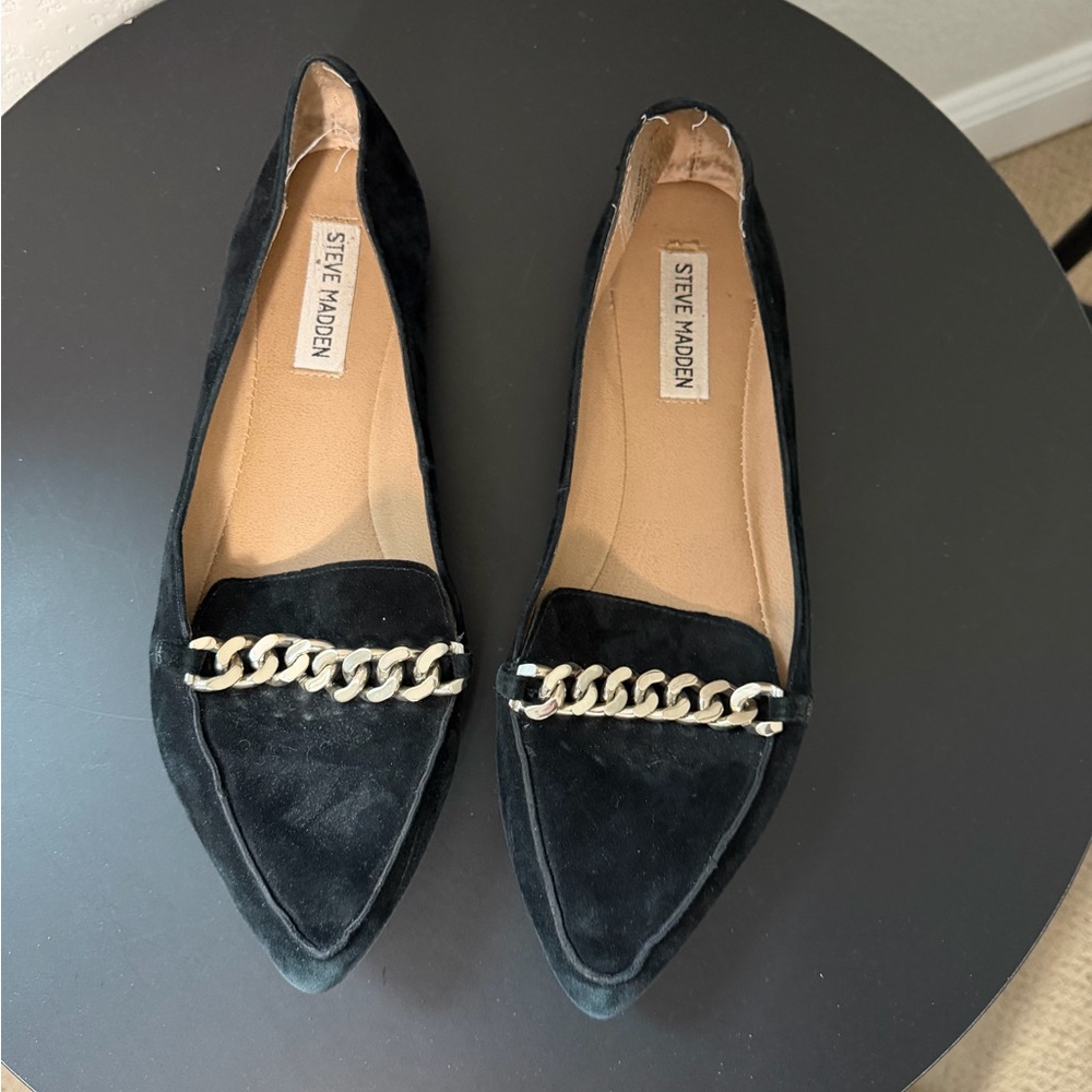 Steve Madden Black Suede Chain Loafers